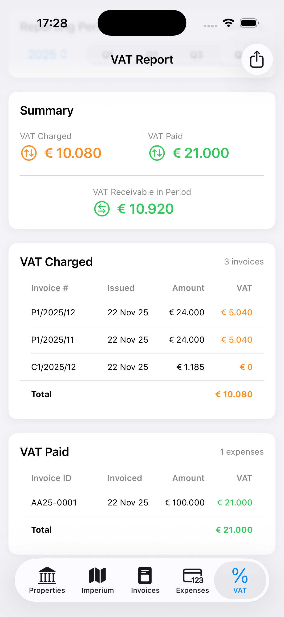 VAT Reporting interface for automated tax calculations
